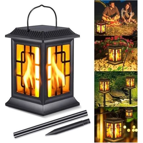 Lampe solaire à effet flamme, lampe solaire extérieure étanche IP65 avec effet flamme réaliste, torche solaire extérieure avec 2 modes d'éclairage (1/5)