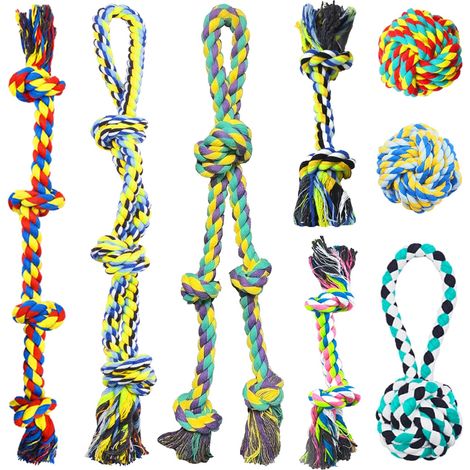 Juego de 8 juguetes masticables de cuerda para perros agresivos - Duraderos - Juguete masticable resistente para perros grandes y medianos - Juguete dental para cachorros y perros adultos (1/2)