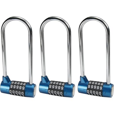 Lot de 3 cadenas à combinaison 5 chiffres, anse de 7 mm, réinitialisables, étanches, pour salle de sport, école, rue, boîte à outils, armoire (bleu). (1/5)