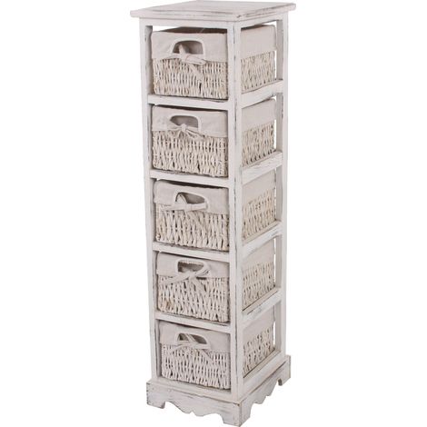 [NON UTILIZZATO] Scaffale cassettiera con 5 ceste shabby vintage legno di paulonia 28x25x90cm bianco (1/5)