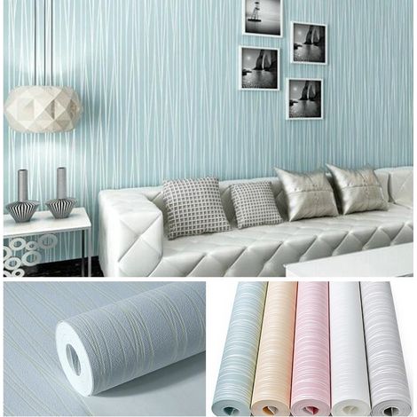 JSSEVN - Papel pintado no tejido con textura aterciopelada, liso y a rayas, de estilo clásico moderno, para salón o dormitorio, 0,53 m x 10 m = 5,3 m². (1/5)