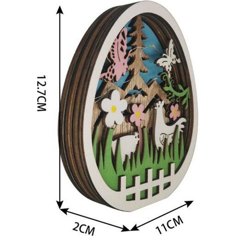 Décorations de Pâques en bois, poussins creux, guirlande lumineuse, œuf sculpté, artisanat fait main, sculpture, décoration de bureau (1/5)