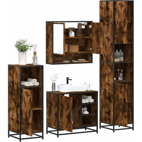 Set de muebles baño 4 pzas madera contrachapada roble ahumado vidaXL (1/5)