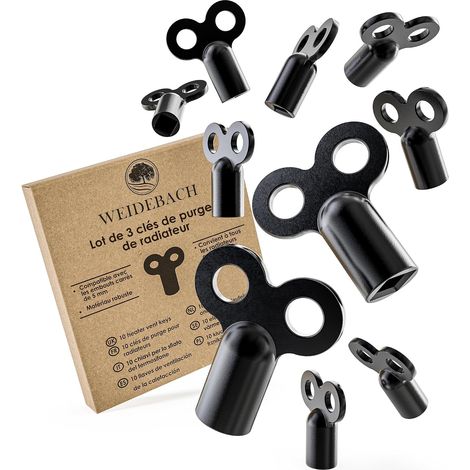 Lot de 10 Clés de purge noires, Douille carrée 5mm, Alliage aluminium, Pour radiateur standard (1/5)