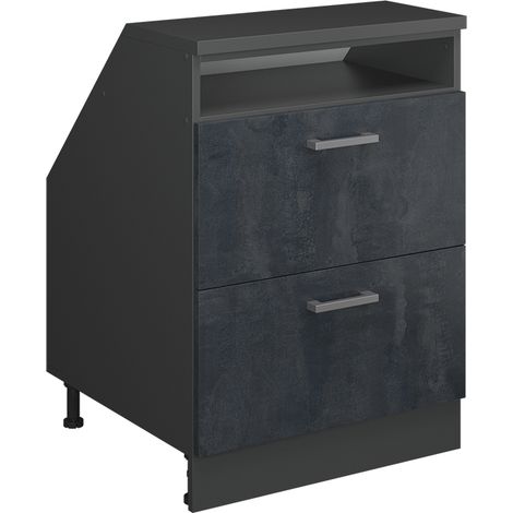 Meuble de rangement sous pente Rion, Béton noir, 60x81.6cm 2 tiroirs, 60 cm de profondeur, Vicco (1/5)