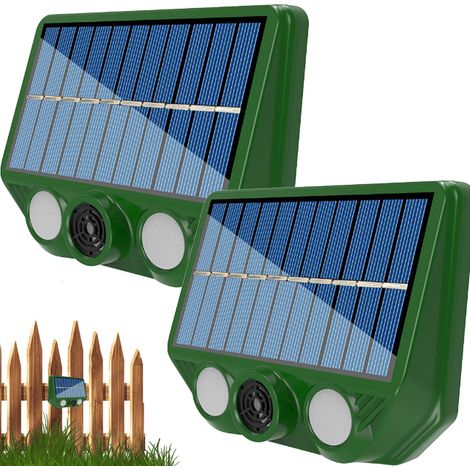 Lot de 2 répulsifs solaires à ultrasons pour rats, répulsif solaire pour insectes, lumière blanche et rouge, 20-36,5 kHz, étanchéité IP66,pour jardin (1/5)