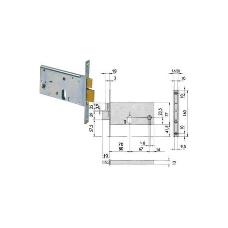 SERRATURA DA INFILARE PER FASCE CATENACCIO E SCROCCO MM.77 H 4446  mm.80 con frontale mm.20 (44461800)    CISA