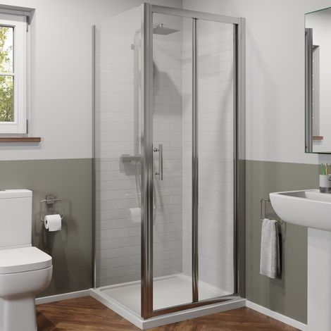 800 x 800mm Bi Fold Shower Door Enclosure Side Panel Framed 6mm Glass Stone Tray (1/5)