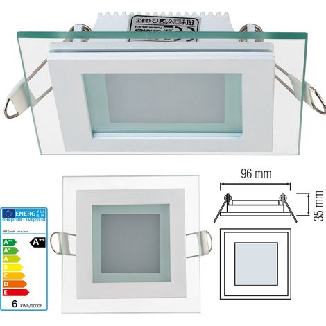 Faretto led 6W Pannello vetro incasso Quadrato luce Fredda 6400k
