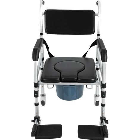 Silla de ducha con ruedas, silla inodoro con ruedas, inodoros de baño plegables de altura ajustable para ducha interior, sillas de baño con ruedas de cabecera para personas mayores y personas con disc (1/5)