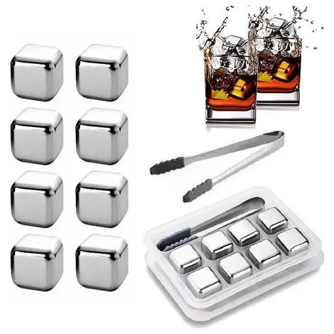 Cubes rafraîchissants en acier inoxydable pour boissons, lot de 8-AquaForge (1/4)