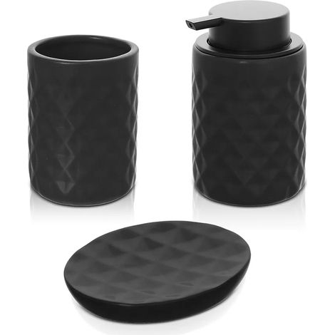 Accessori bagno da appoggio in set 3 pezzi ceramica colore nero Cristal