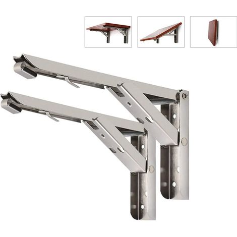 Lot de 2 supports d'étagère en acier inoxydable de 35,5 cm (14 pouces)  Support d'étagère pliable de 337 mm  Supports d'étagère muraux  Supports d'étagère pour camping-cars et caravanes  2 supports mu (1/5)
