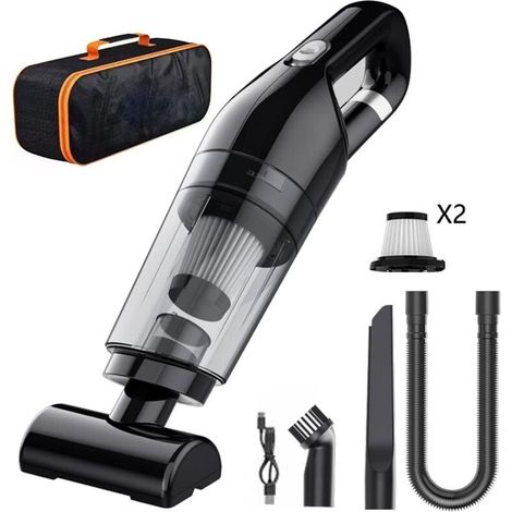 Aspirateur à main, aspirateur de voiture sans fil, sac de rangement, adapté à la maison, à la voiture, à la table, 100 W 1000 Pa - Noir, deux filtres (1/4)