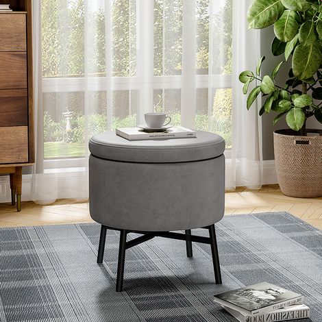 Gray Velvet Ottoman with Metal Legs (1/5)