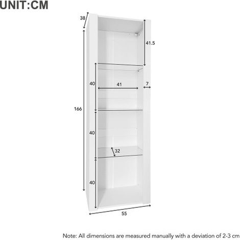Vitrine blanche laquée avec éclairage LED – 55 x 38 x 166 cm, pour armoires hautes et stockage – Rangement chic et lumineux (1/5)