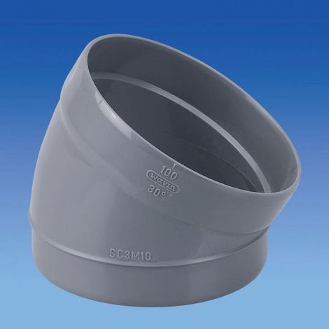 Coude PVC 30° WAVIN DN100 Mâle-Femelle Ø100 mm Gris Réf. 389984 (1/2)