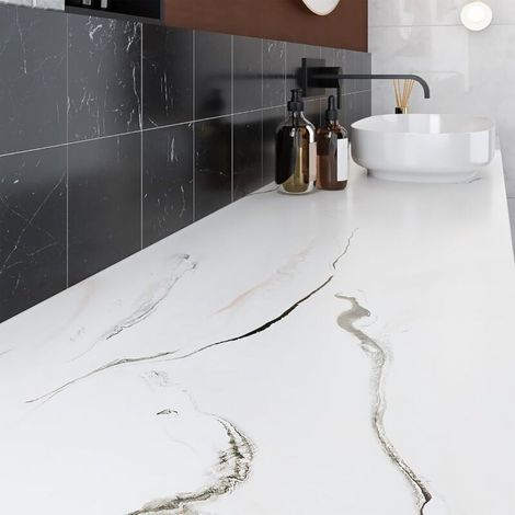 Papier adhésif décoratif marbre blanc avec veines canard œuf bleu 40CMx5M – Lavable et imperméable – Pour meubles et crédences cuisine (1/3)