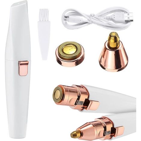 Rasoir électrique 2 en 1 pour femme, tondeuse à sourcils, épilateur facial, épilation rechargeable, sans douleur avec deux têtes (1/4)