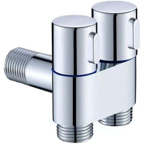 Vanne d'angle à double contrôle, G1/2 1 entrée deux sorties double contrôle robinet de machine à laver vanne triangulaire pour baignoire, douche (1/4)