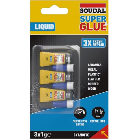Soudal Super Glue Flüssiger Sofortkleber – Packung 3x1g 160023