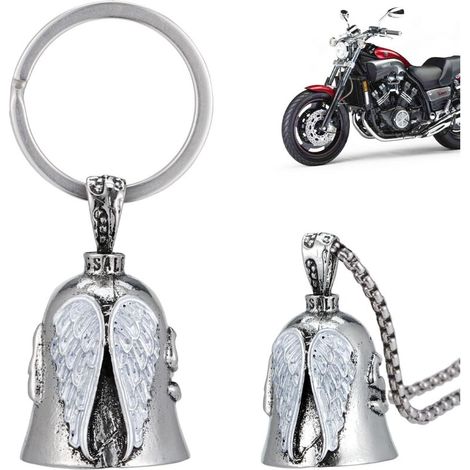 2pcs Clochette Moto Guardian Ride Bell, Guardian Bell Acier Inoxydable Argent, Acier Inoxydable Moto en Forme d'ange Gardien à Suspendre, Angel Biker Guardian Gremlin Bell