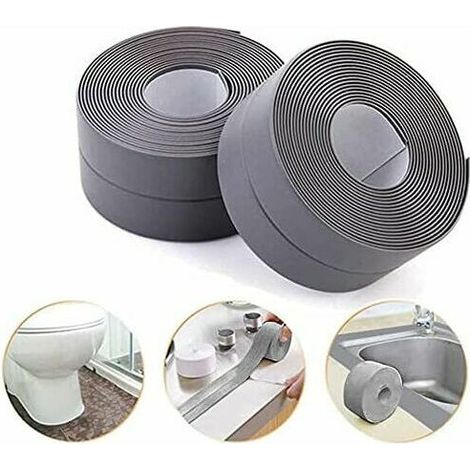 Dichtungsband, Silikon-Dichtungsband für Badezimmer, grau, selbstklebend, PE-Badewannenband, für Küchenecken, 38 mm, 3,2 m - (2er-Pack)