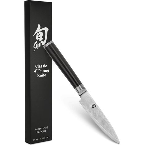 KAI Shun Classic coltello universale giapponese 10 cm lunghezza lama - Coltello damasco 32 strati nucleo VG MAX - 61 (±1) HRC - Manico in legno di Pakka - Made in Japan - Coltello da verdura (1/5)
