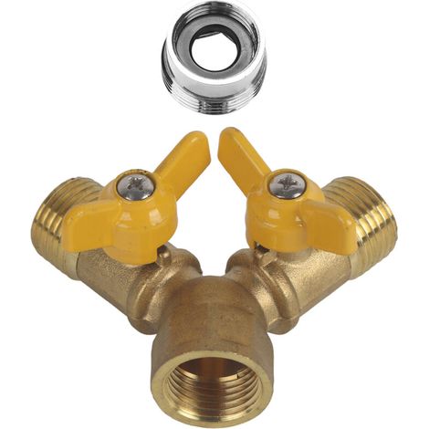 G1/2 Laiton Jardin Irrigation 2 Voies Double Robinet Tuyau Adaptateur Double Robinet Connecteur (1/5)