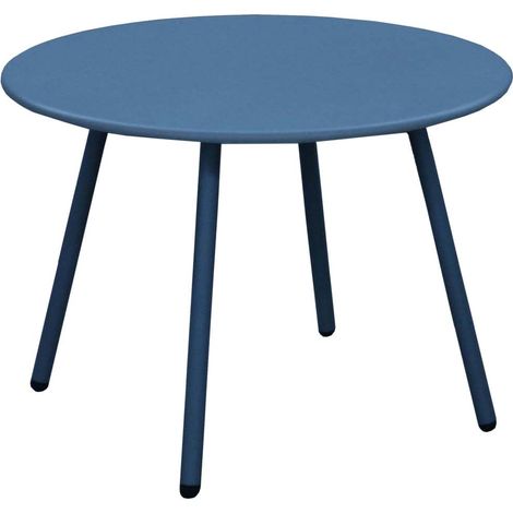 Table basse de jardin ronde en acier traité anticorrosion – bleu Ø 50 cm – Pour salon détente ou apéritif en terrasse – Proloisirs (1/4)