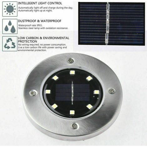 Lumière Solaire Extérieur 4PCS, 8LED Luminaire Jardin Au Sol Eclairage 3000K Etanche IP65 Lampe Solaire Spot Encastrable Pour Chemin Terrasse Cour Souterraine [Classe énergétique A+++] (1/4)