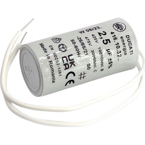 Ducati Energia – Condensateur permanent 2,5µF unipolaire – Ø25x49mm – Longueur de fils 150mm – Homologué VDE EN60252-1