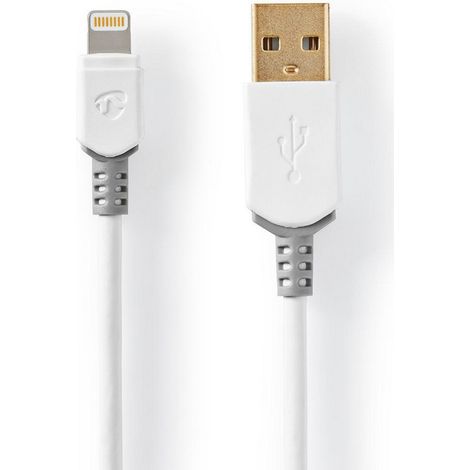 Cable relampago usb 20 apple lightning 8 pines usb a macho 480mbps chapado en oro 100m redondo pvc gris blanco caja con ventana