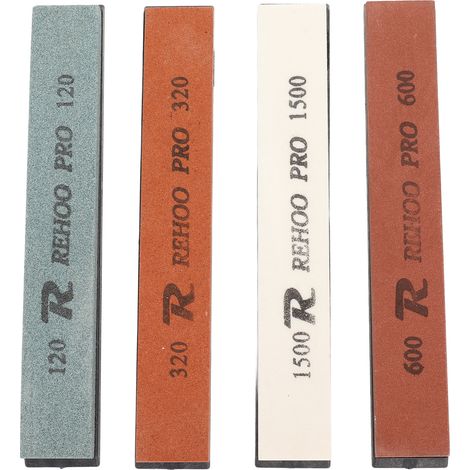 Lot de 4 pierres à aiguiser pour couteaux, grains 120, 320, 600 et 1500, pour ciseaux, ciseaux à bois et haches. (1/5)