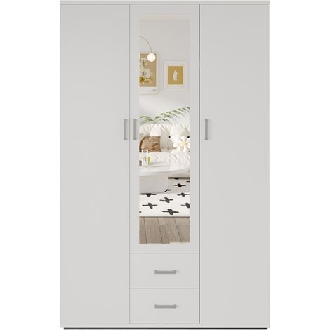 Schrank mit 3 Türen und Spiegel TOM – Maße H185 x B120 x T52 cm – Farbe Weiß – Designstil