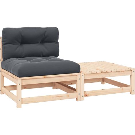 Salon de jardin 2 pcs Ensemble Table et Chaise de Jardin - avec coussins Bois de pin massif BV530403 - BonneVie (1/5)