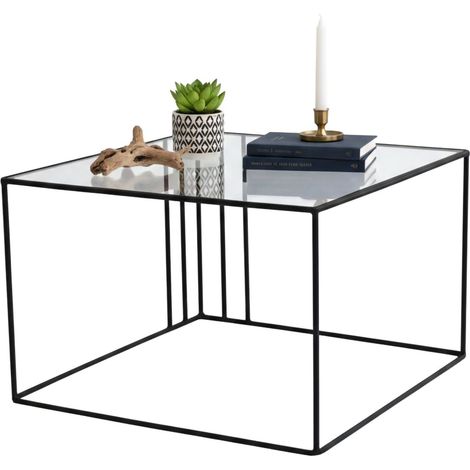 Dmora - Tavolino da salotto Giacinta, Tavolo basso da caffè, Portariviste per divano, Ripiano da soggiorno, 55x55h36 cm, Nero