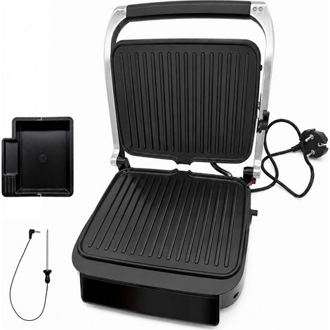 Grille Électrique à Viande, Tranches de Grill Panini avec Plaques Revêtues Antiadhésives, Contrôle de Température, Voyant Lumineux, Ouverture à 180 Degrés, Plateau d'égouttage amovible (1/5)