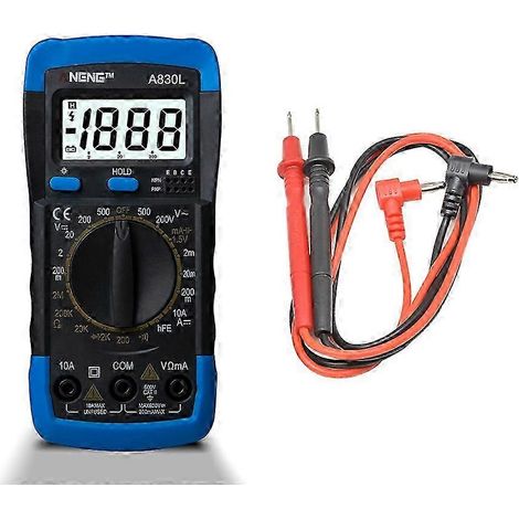 Multimètre numérique LCD A830L AC/DC avec fonction de test de tension, de diode, de fréquence et de courant. Affichage lumineux et avertisseur sonore. (1/5)