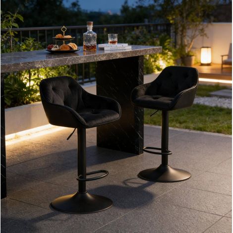 Sillas altas regulables de terciopelo negro, 2 uds OKMYHOME (1/5)