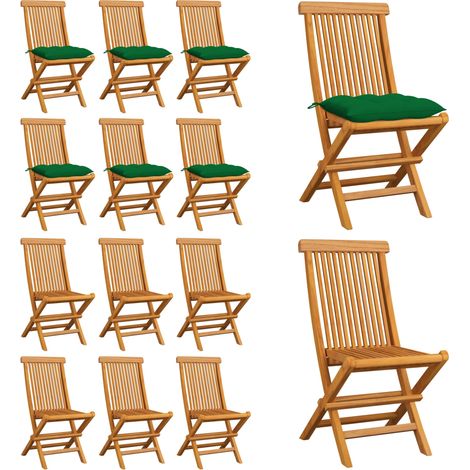 Gartenstühle mit Grünen Kissen 6 Stk. Massivholz Teak - Gartenstühle - Teakholzmöbel - Outdoormöbel - Esszimmerstühle - Klappstühle - Home & Living (1/5)