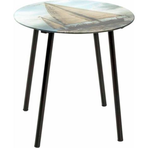 Table d'Appoint Design "Voilier" 41cm Noir & Bleu (1/2)