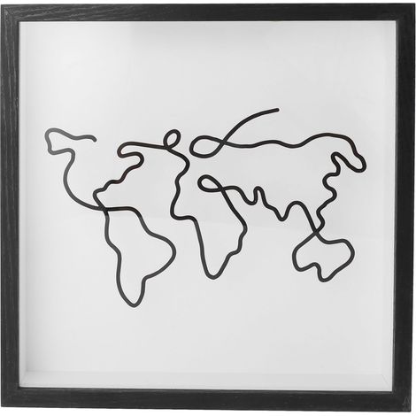 Boîte à souvenirs cadre vitrine Bois composite Design carte du monde Fente photo 29x29cm Noir (1/5)