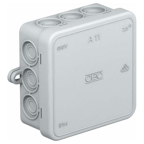 OBO Bettermann Caja de derivación de cables con regleta de bornes 85x85x40 polietileno gris claro RAL 7035, 2000326