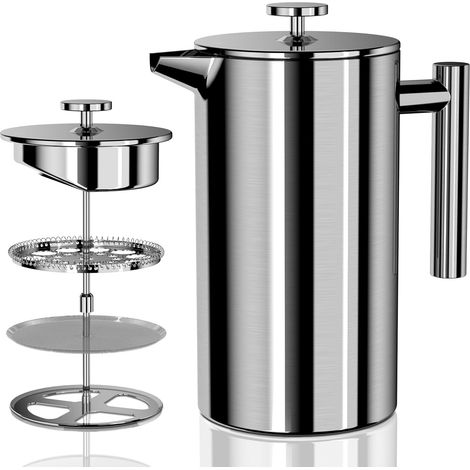 1000ML French Press Coffee Maker with Triple Title, 3-in-1 Stainless Steel French Coffee Maker, Thermally Insulated, Dishwasher Safe (1/5)