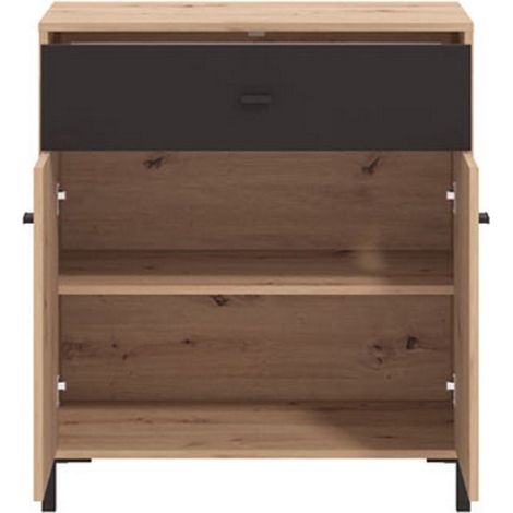 Sideboard Settime, Kommode mit Schublade, Regal, Flügeltür u. Schiebetür, 80x40x90h cm Braun Eichenholz