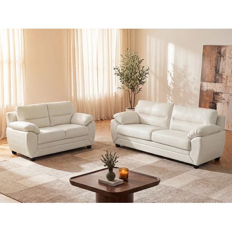 Vente-Unique – Canapé convertible 3 places et 2 places MANOA – Simili blanc – Accoudoirs courbés – Confort ferme – Charge max 240/360 kg (1/5)