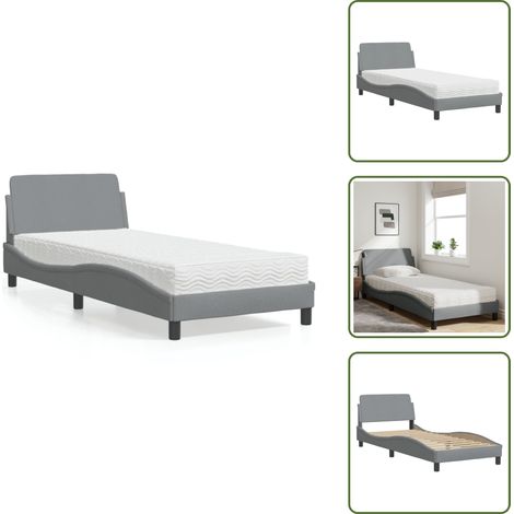 The Living Store Lit avec matelas gris clair 90x200 cm tissu - Lit Double - Lit Plateforme - Lit Design - Lit Confortable - Literie