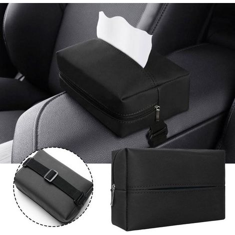 Soporte para pañuelos de coche - Caja de piel para mascarillas con correa ajustable para coche y camión (1/5)