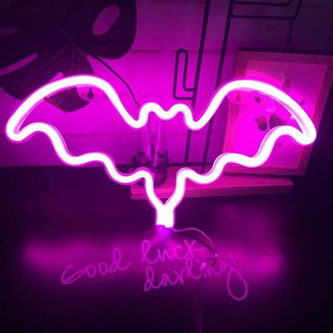 Enseigne lumineuse néon chauve-souris Halloween, alimentée par batterie USB, idéale pour la décoration murale d'une chambre, d'un bar ou d'une fête. Cadeau idéal pour les enfants. (1/4)
